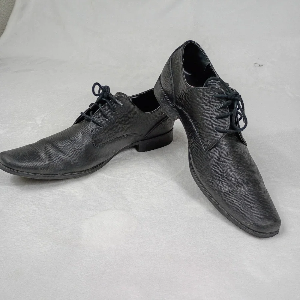Calvin Klein Brodie Mens Black Textured Leather Oxford Dress Shoes 34F0589 10.5M